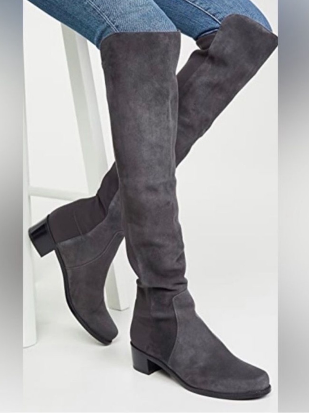 Stuart Weitzman || Reserve 5050 Over the Knee Boots Suede Stretch Gray Black 8